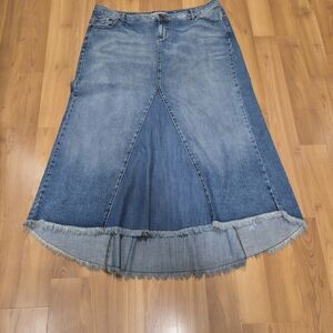 Denim A-Line Skirt with Frayed Hem
